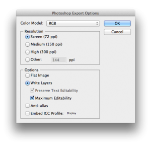 Photoshop export options